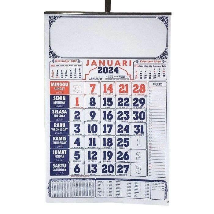 Kalender Dinding Bahan HVS Lengkap tahun 2024 Jadwal Sholat | Lazada