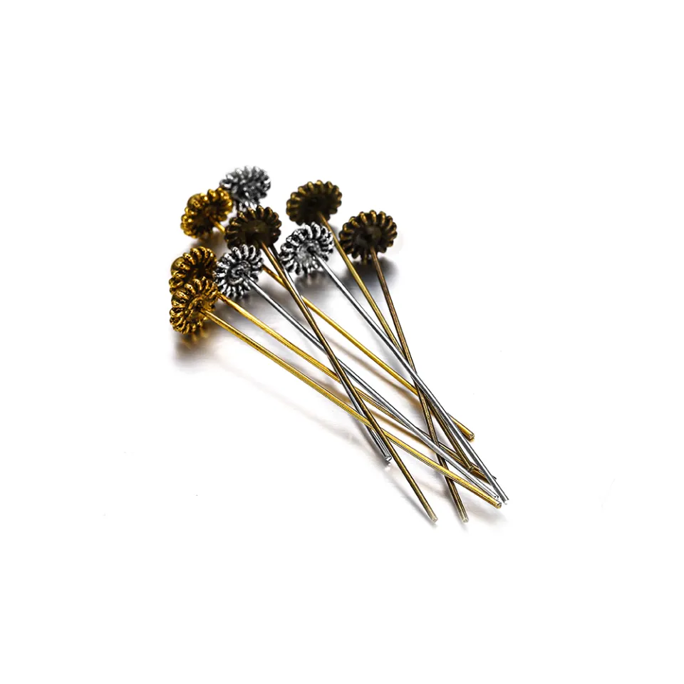 20pcs 50mm Tibetan Silver Tone Alloy Flower Head Pins Antique Silver Jewelry  Head Pins for Crafting Earring Jewelry Making Findings