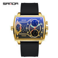 Sanda Mens New Product Silicone Tape Watch นาฬิกาทรงสี่เหลี่ยมนาฬิกาอิเล็กทรอนิกส์สำหรับผู้ชายสำหรับธุรกิจกีฬามัลติฟังก์ชั่นแฟชั่น ~