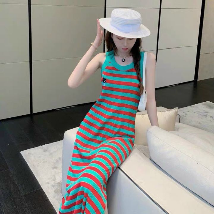 Đầm dáng suông maxi kẻ ngang váy xuông đi biển dạo phố  DTH  Shopee Việt  Nam