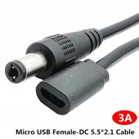 Adaptor kabel konektor daya Micro USB 2.0 Female ke DC 5.5x2.1mm Male Power Jack ke DC 5.5x2.1mm 5V 3A 0.2M