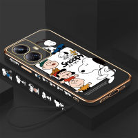 เคส Realme เคสโทรศัพท์10 Pro 5G Realme 10 Pro + 5G เคส10pro Realme ฟรีสายคล้อง + 5G ลายการ์ตูนชาร์ลีขอบสี่เหลี่ยมชุบเคสโทรศัพท์เคสโทรศัพท์นิ่มสุดหรู