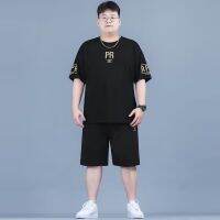 【hot seller】 casual ice silk suit mens plus size all-match short-sleeved cold sports summer clothes two-piece