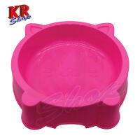 ชามอาหารสัตว์เลี้ยง (สีชมพู) Cat Food Bowl ชามสุนัข ชามแมว สำหรับใส่อาหารและน้ำ  พลาสติก สำหรับสุนัข แมว กระต่าย นก คละสีลายหน้าแมวน่ารัก