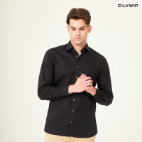 OLYMP Level Five Shirt เสื้อเชิ้ตชาย สีดำ ผ้าเรียบ ทรงพอดีตัว ยืดหยุ่นได้ดี รีดง่าย