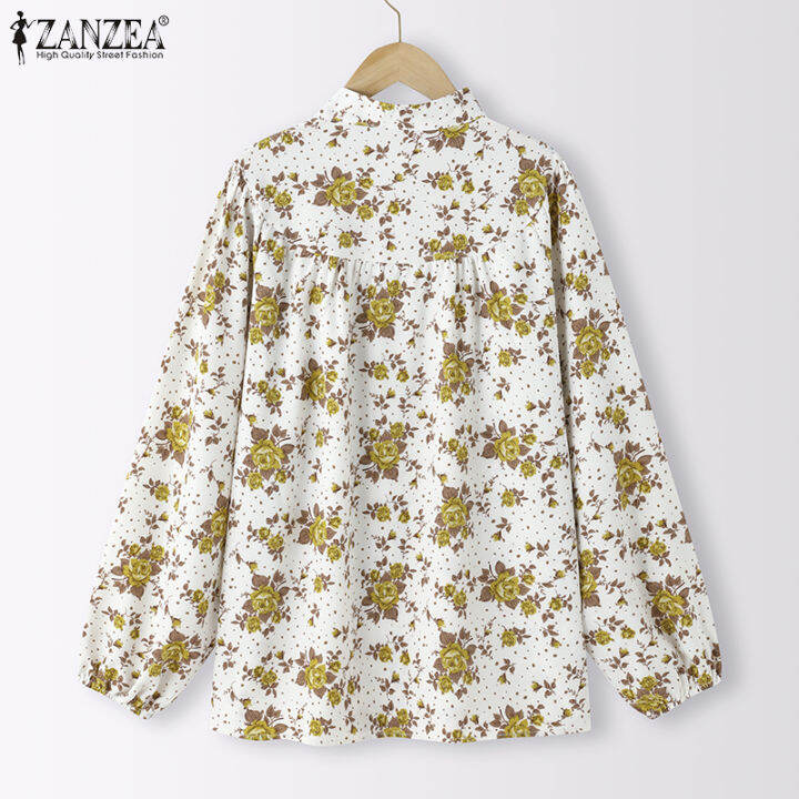 เคลียร์สต๊อกขาย-จัดส่งฟรี-ราคาต่ำสุด-fancystyle-zanzea-แขนยาวผู้หญิงเสื้อมีจีบผู้หญิงผ้าจีบพิมพ์ลายดอกเสื้อสตรี-3