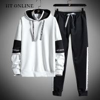 Casual Tracksuit Men Set Patchwork Stripe Hoodies Mens Sportswear+Pants 2 Pieces Sets Fashion Spring Autumn Jogging Sports Suit