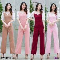 [ส่งไว!] M11571  Jumpsuit จั้มสูทขายาว ไหล่แขนตาข่ายทรงตุ๊กตา ตัวจั้มงานผ้าซาร่าสีพื้น โทนสีขับผิวออร่ามากค่าา มีซิปหลัง