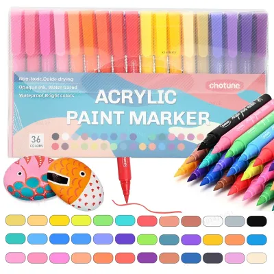 36Colors Brush Vintage Acrylic Paint Marker Pens for Permanent Marker Fabric Art Rock Painting Card Making Metal Ceramics Glass