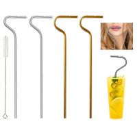 Anti Wrinkle Straw Reusable Stainless Steel Drinking Flute Curved No Prevent Wrinkles Sideways Lip Sip Side Straws With Brush Specialty Glassware