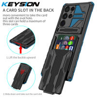 KEYSION กันกระแทกกรณีเกราะสำหรับ Samsung Galaxy S22 Plus กับช่องเสียบการ์ดกระเป๋ายืนกล้องป้องกันโทรศัพท์ปกหลังสำหรับ Galaxy S22อัลตร้า