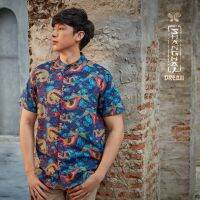 Men Shanghai Dream Printed Shirts เสื้อเชิ้ตคอจีนสำหรับผู้ชาย สไตล์ตรุษจีนสีสันสดใส เนื้อผ้านุ่มใส่สบายจาก Premium Cotton 100% *เนื้อผ้าไม่มันเงา*