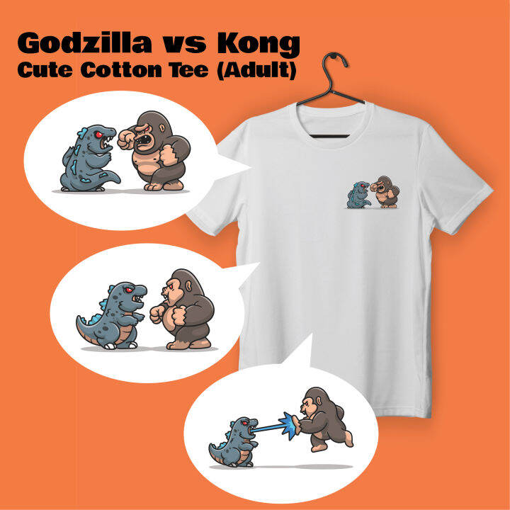 Adult Series] Godzilla vs King Kong Cute Cotton T-shirt Cartoon Adorable  Short Sleeve Tee (White & Orange Tee) | Lazada