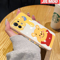 เคส JIUMOO สำหรับ Xiaomi 11 12 Lite เคสลายหมีน้ำผึ้งเคสใหม่กรอบสี่เหลี่ยมเคลือบพื้นผิวเคสนิ่มซิลิกาเจลกันกระแทกเคสมือถือรวมทุกฝาครอบป้องกันเลนส์กล้องถ่ายรูป