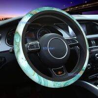 [Automobile accessories] ฝาครอบพวงมาลัยสีเขียวอมเขียว15นิ้วฝาครอบป้องกันหินอ่อนสีเขียวขุ่นกันลื่นอุปกรณ์เสริมรถยนต์รถยนต์ยางเทียม