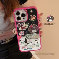 การ์ตูนตุ๊กตาบาร์บี้เคสโทรศัพท์กระจกลูกสุนัขสีชมพูสำหรับ Iphone14pro/14/13pro/11/12/13เคส TPU