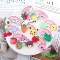 20Pcs Glitter Cartoon Rainbow Animal Fruit Acrylic Patch DIY Crafts Scrapbooking Kids Hair Accessories Hairpin Brooch Materials