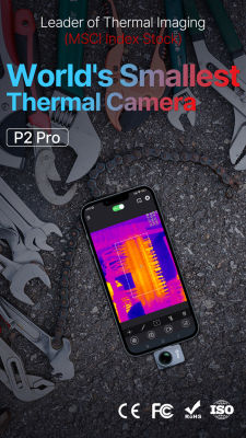 InfiRay P2 Pro การมองเห็นได้ในเวลากลางคืนเครื่องตรวจจับความร้อนแบบอินฟราเรด Infiray สาย USB กล้องสร้างภาพจากอุณหภูมิชนิด C กล้องความร้อนใต้พื้นท่อความร้อนเครื่องทดสอบอุตสาหกรรมวงจรตรวจจับ PCB