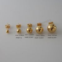 【CC】 Foromance /NEW  BALL SHAPED 6 SIZES AVAILABLE - YELLOW PLATED STUD PLAIN SURFACE EARRING 1pair