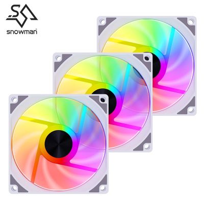 พัดลมพัดลมระบายความร้อน CPU 4พิน4ขาพัดลม RGB มนุษย์หิมะ120มม. พัดลมระบายความร้อนคอมพิวเตอร์พัดลมเก็บเสียง Casing PC 5V พัดลมเงียบ12ซม. J76