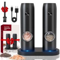 【hot】 Automatic Pepper Grinder Salt And Pepper Grinder USB Rechargeable Adjustable Coarseness Spice Mill With LED Light Kitchen Tool