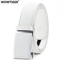 WOWTIGER Black White Cowhide Genuine Leather 3.5Cm Width Belts For Men Male Luxury Automatic Buckle Men Belt