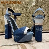 ▨▩♕ Denim Block Heel Sandals Jeans Denim Shoes Women Chunky Heel - Block Heel Sandals - Aliexpress