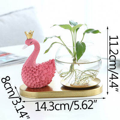 strongwell-home-decoration-crafts-modern-flamingo-ornament-with-glass-hydroponics-resin-flower-vase-green-plants-container