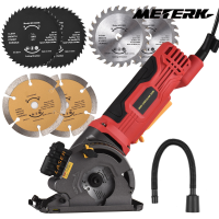 Meterk 580W 3700RPM เลื่อยวงกลมเล็กแบบมีสาย4.8 Amp เลื่อยวงเดือนไฟฟ้าขนาดกะทัดรัดพร้อมไม้บรรทัดนำเลเซอร์พอร์ตสูญญากาศ6ใบมีดสำหรับการตัดกระเบื้องไม้พลาสติกโลหะอ่อน