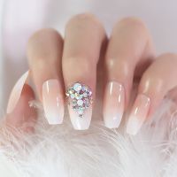 3D Bling Glitter Pink Nude French Ballerina Coffin False Fake Nails Gradeint Natrual Press on Daily Office Finger Wear UV Nails