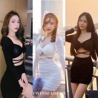 Aurora dress️แขนยาวคลาสสิค เรียบหรูดูแพง ผ้ายืดity เย็บ2 ชั้น Free Size | Twinsfahfon