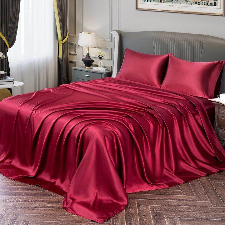 SATIN Silk Bedsheet with 2 Pillowcase - DOUBLE | Lazada PH