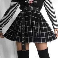 E-girl Check Skirt EMO Aesthetic Outfit Women Plaid Elastic Waist Pleated Mini Skirt