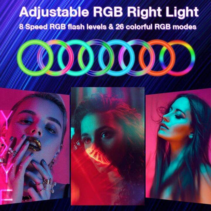 หลอดไฟ-rgb-ไฟกลมพร้อมขาตั้งสำหรับสมาร์ทโฟนไฟ-led-แฟลชวิดีโอสำหรับทำแสงไฟถ่ายภาพ-youtube