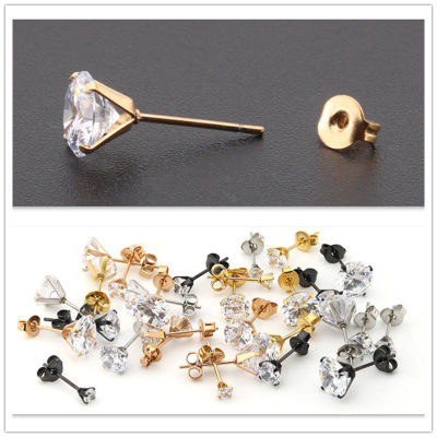 Stainless Steel Color Simple Round Bling CZ Zircon Stone Stud Earrings Fashion Jewelry Korean Earrings for Women Girl