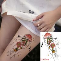 Waterproof Temporary Tattoo Sticker Colorful Jellyfish Mermaid Flower Fake Tatto Flash Tatoo Hand Leg Big Size Art for Women Men