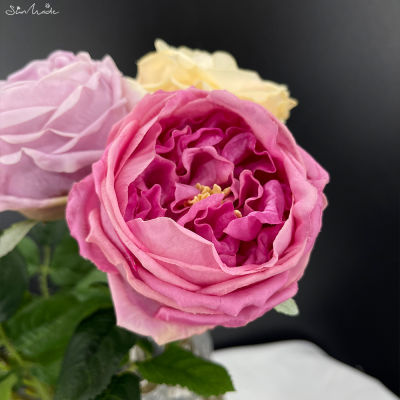 【Cw】SunMade High Quality Real Touch Big Tea Rose nch and Eucalyptus Leaves Artificial Flowers for Home Decor. Wedding Decoration