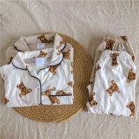 Baby Girl Boy Autumn Fall Pajamas Suits 2021 Fashion Kids Toddler Cartoon Bear Print Shirt Pants Homewear Childrens Cute Outfit