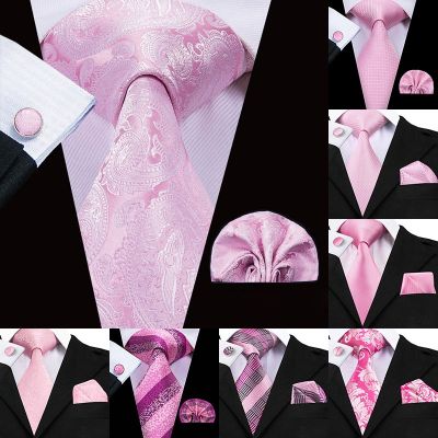 Hi-Tie Silk Men Tie Peach Pink Floral Wedding Necktie for Men Luxury Necktie Handkerchief Cufflink Fashion Design Business