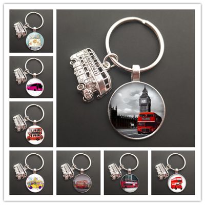 【YF】 happy kids school bus keychain fashion British London Double Decker Bus key chain ring holder Peace hippie car gifts