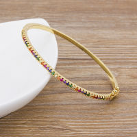 New Design High Quality Charm Rainbow Bangles Copper Zirconia Rhinestone Cuff Bangle Trendy Jewelry Gift For Women Girls