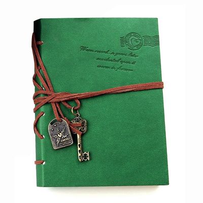 Classic Retro Leather Bound Blank Pages Journal Diary Notepad Notebook Green 143*105*20mm.