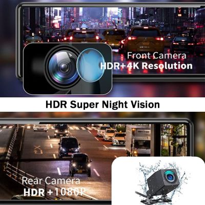 12นิ้ว4K GPS กระจกรถยนต์ Dvr กล้องติดรถยนต์ Wi-Fi เลนส์คู่หน้าจอ IPS กระจกมองหลังไดรฟ์บันทึกกล้องสำหรับรถยนต์สตรีม