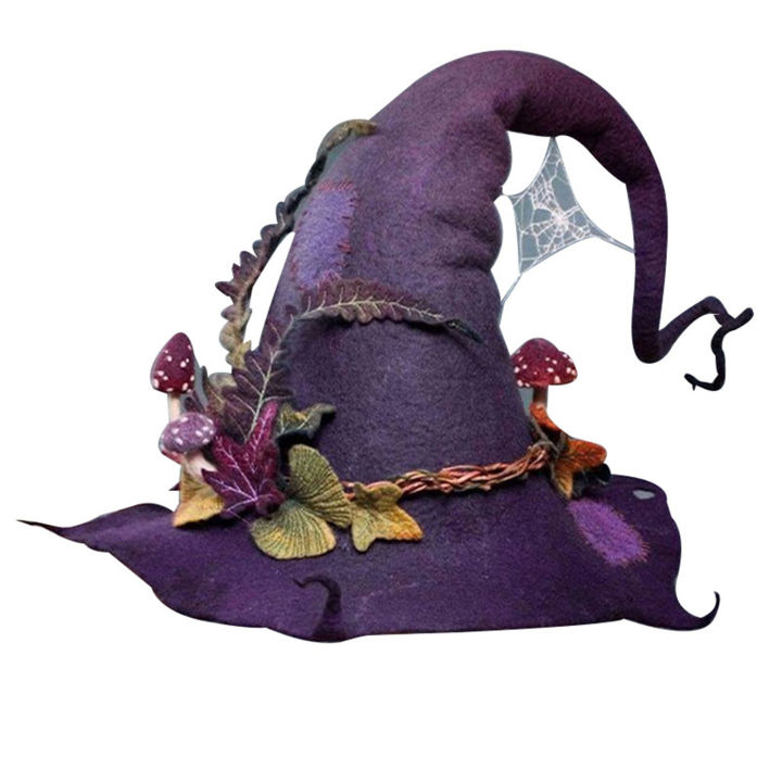 2022-newly-halloween-costume-party-felt-witch-hats-with-flower-handmade-halloween-party-cosplay-props-for-women