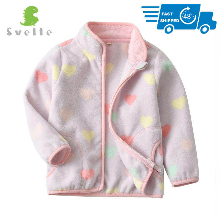 svelte-for-2-9-yrs-cute-kid-and-toddler-girl-pink-fleece-jacket-for-spring-fall-winter-clothes-with-print-pattern