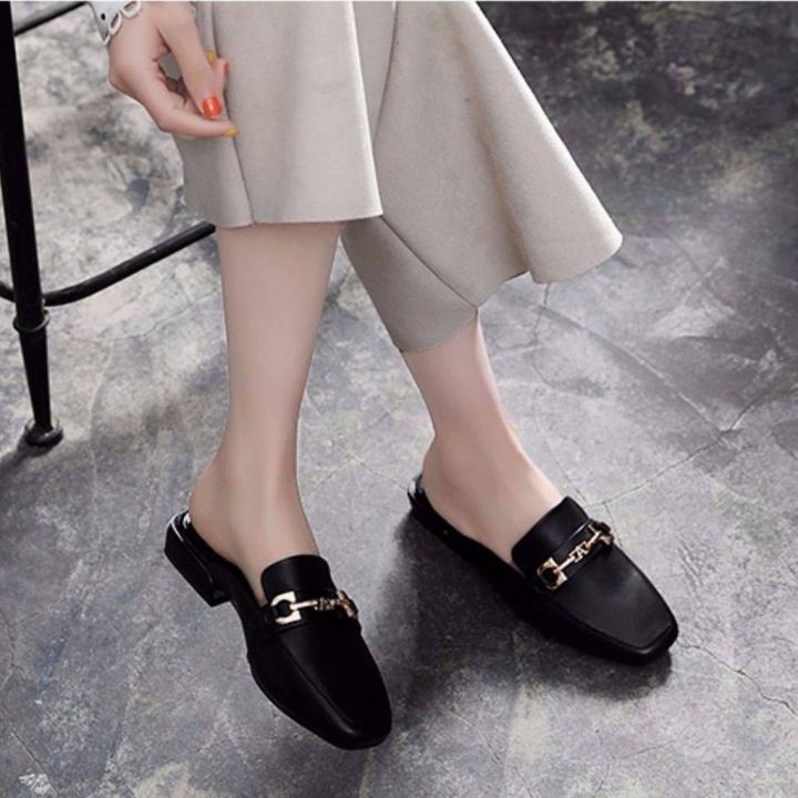 plus-size-doll-shoes-close-shoes-for-35-43-yards-size-s-shoes-flat-bottom-chain-outside-wearing-baotou-low-41-pierced-lazy-half-slippers-female-summer