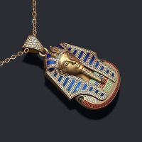 Punk Silver Gold Color Ancient Egypt King Tut Pharaoh Pendant Necklace Cuban Chain Stainless Steel Mens Hip Hop Bling Fashion Chain Necklaces