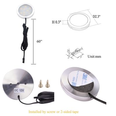 AIBOO Led Under Cabinet Light white round 346812 Puck Lighting Kit touch switch dimmer and Plug for under counter Lights