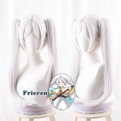 Frieren at the Funeral Frieren Cosplay Wig Silvery White Double Ponytail Long Hair Anime Costume Halloween Gift