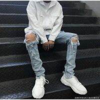 CODai424839 Influencer High Street Ripped Jeans Men New Products ins Trendy Korean Version Casual Feet Pencil Trousers网红高街破洞牛仔裤男士新品ins潮流韩版休闲小脚铅笔长裤Rangkaian merah jalanan tinggi terbongkar jeans lelaki fashion baru Korea kasual seluar pensil kaki kecil